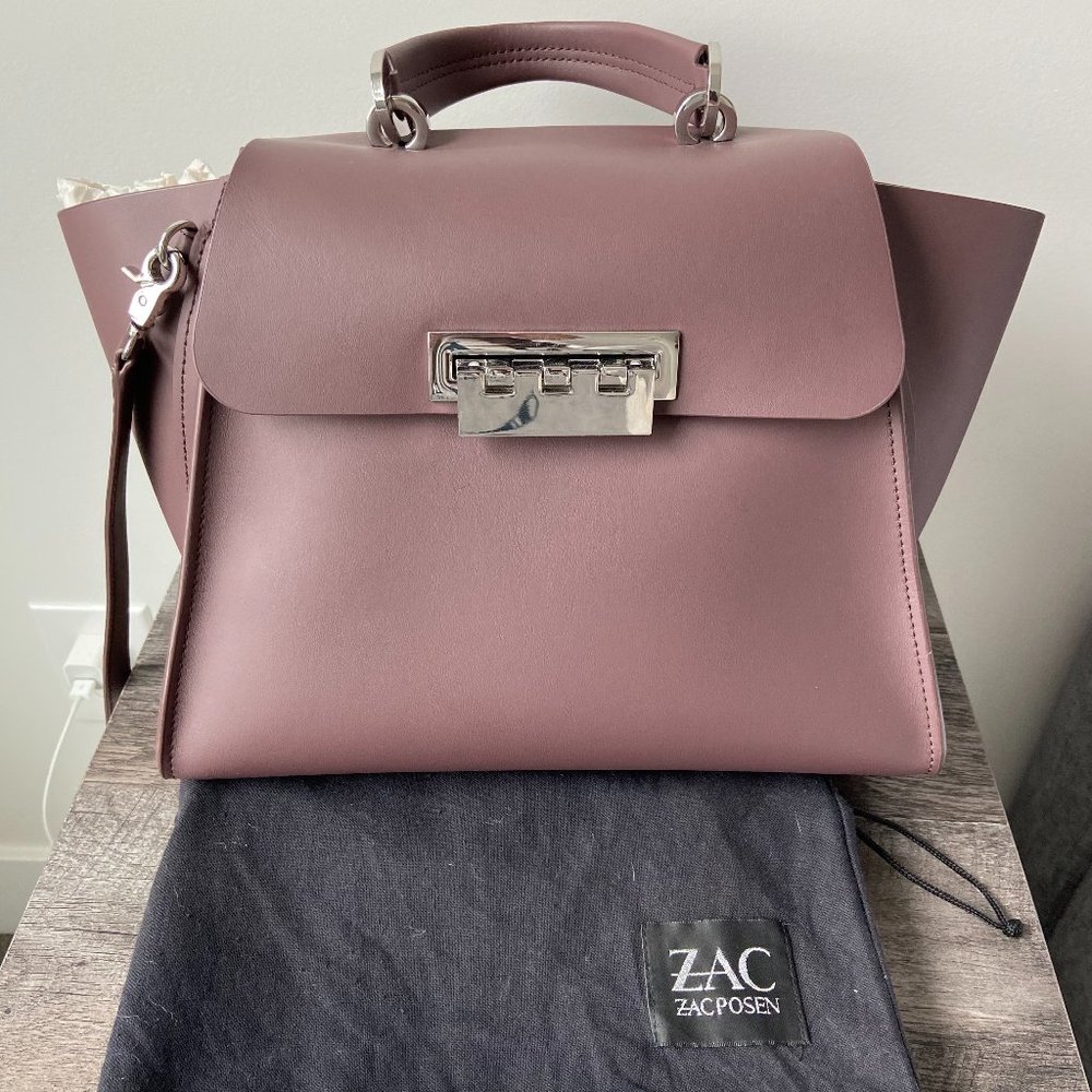 Zac Posen Eartha Iconic Soft Top Handle Leather Satchel Soft, Neutral Purple